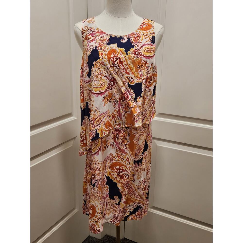J Jill Shirt Dress size Petite M Medium Layered Paisley Floral Pink Orange Rayon